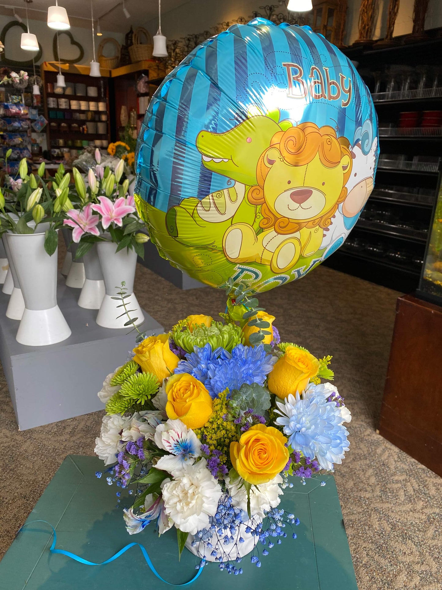 Baby Blue with Balloon - Vivian's Flower Market