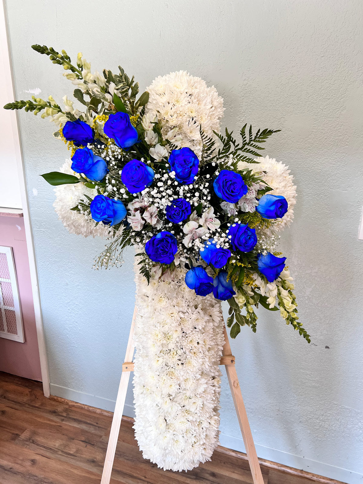 Classic Cross with Blue Love - Vivian's Flower Market